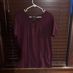 PINK Victoria's Secret Burgundy Crisscross Tee